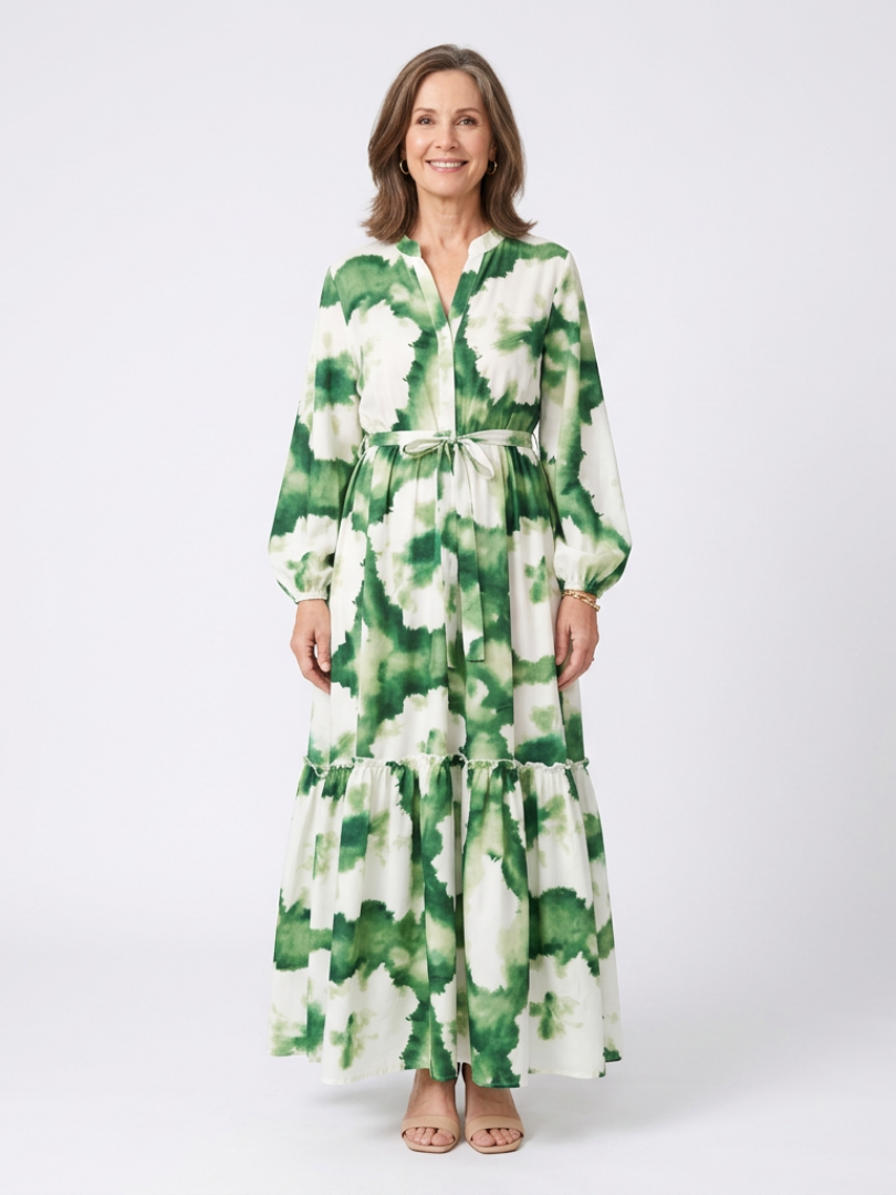 Sophie | Vestido maxi de mangas longas e cintura atada