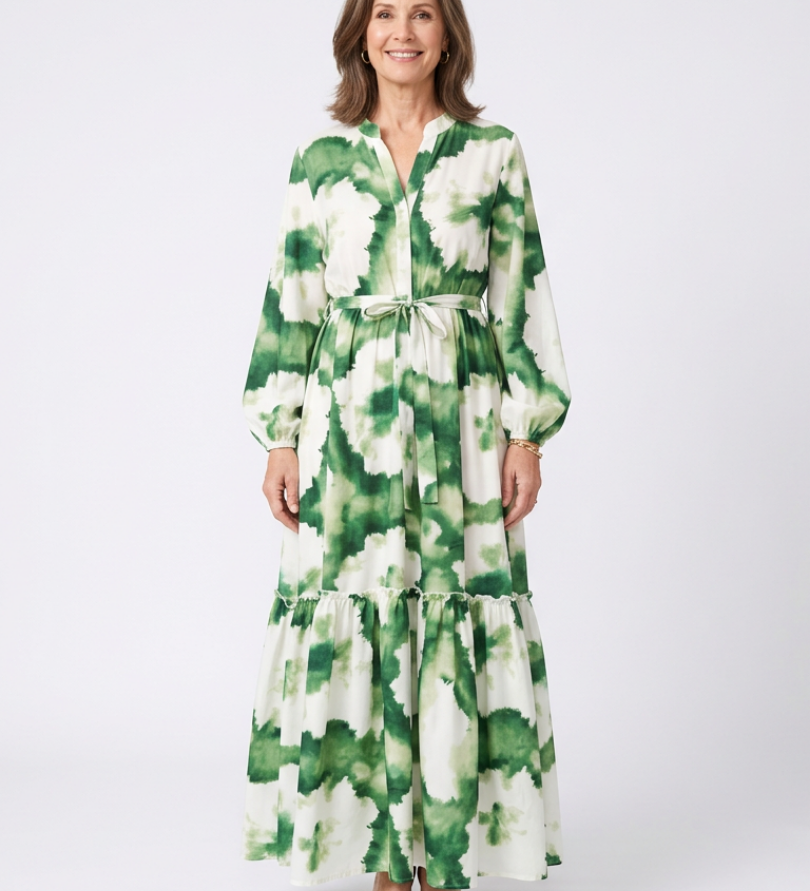 Sophie | Vestido maxi de mangas longas e cintura atada