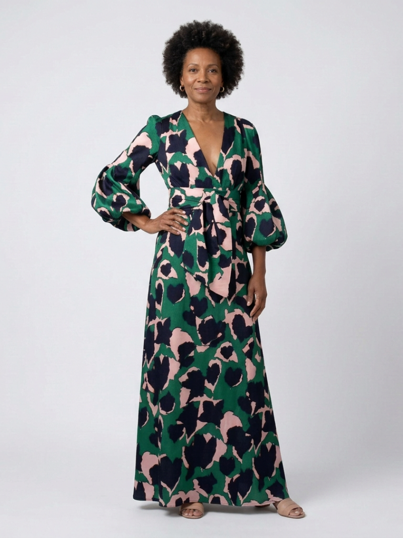 Léa | Vestido maxi de mangas longas e cintura atada