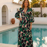 Léa | Vestido maxi de mangas longas e cintura atada