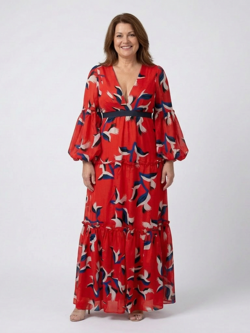 Léa | Vestido maxi de mangas longas e cintura atada