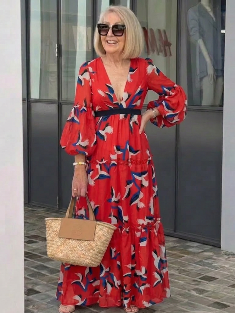 Léa | Vestido maxi de mangas longas e cintura atada
