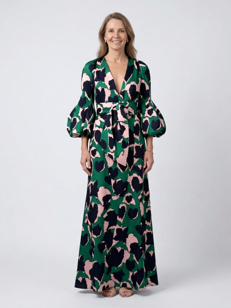 Léa | Vestido maxi de mangas longas e cintura atada