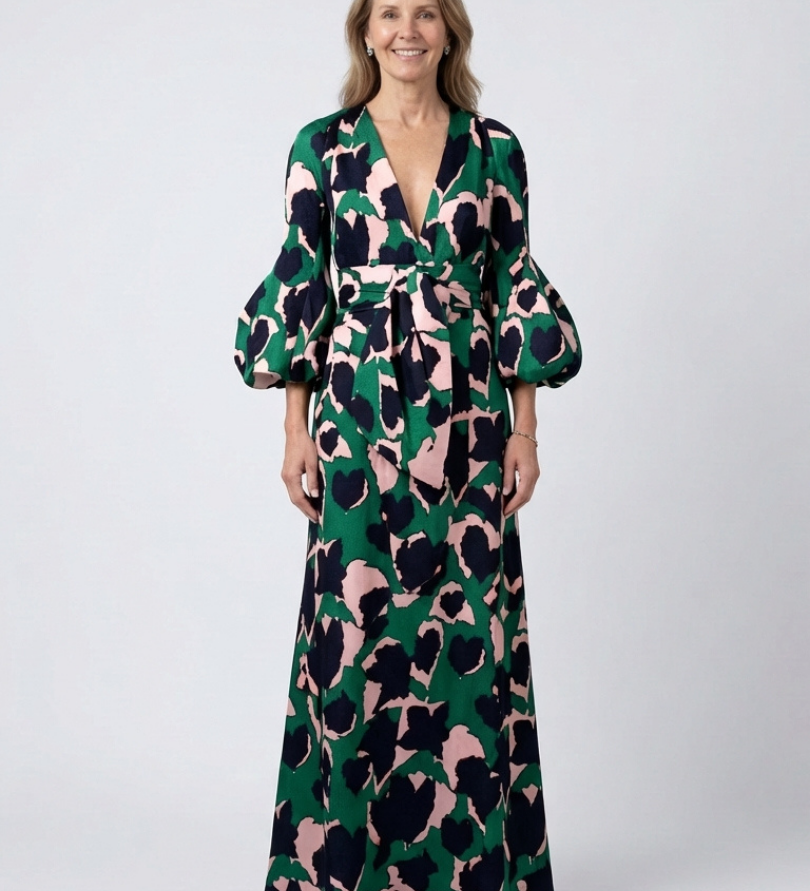 Léa | Vestido maxi de mangas longas e cintura atada