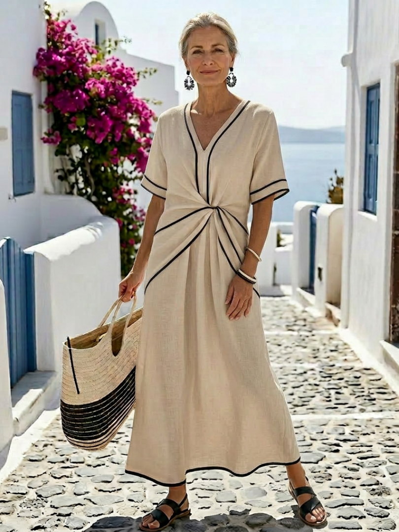 Auriane | Vestido midi com decote em V e cintura franzida