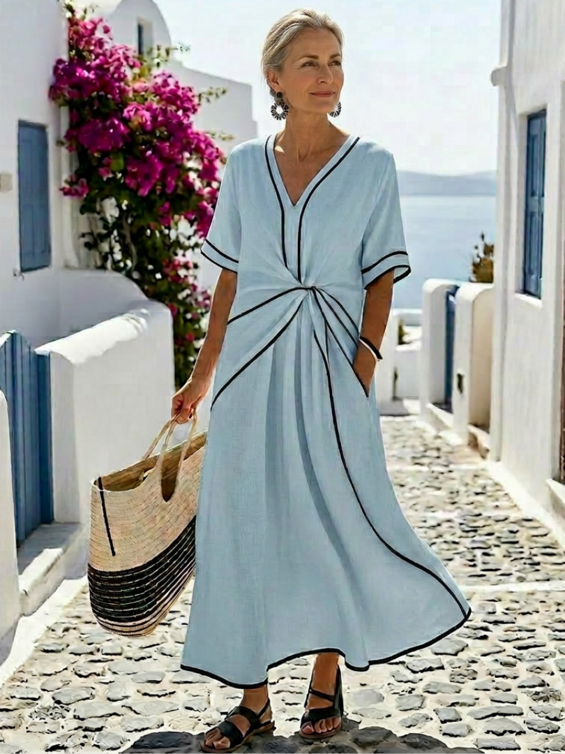 Auriane | Vestido midi com decote em V e cintura franzida