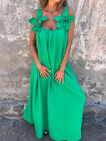 Vestido feminino de cor sólida com padrão floral