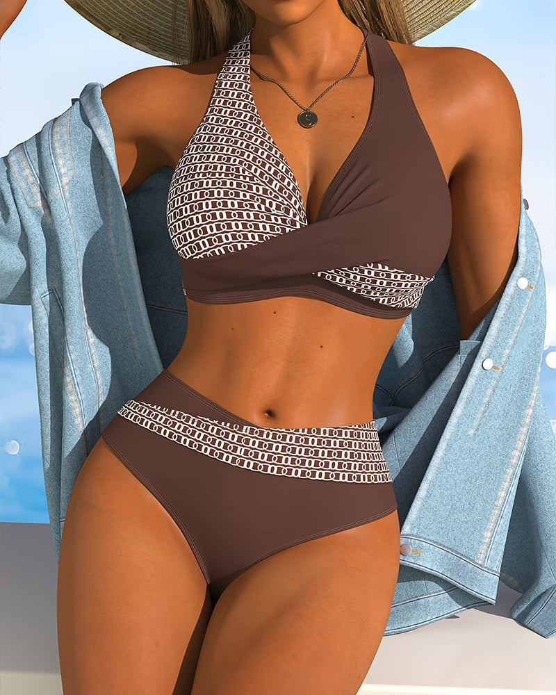 GEMMA™ | Bikini Halter às Rayas de Cores