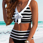 Martina™ | Bikini de riscas de cintura alta