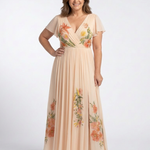 Hélène | Vestido maxi com flores plissado com decote em V