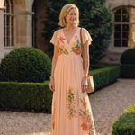 Hélène | Vestido maxi com flores plissado com decote em V