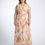 Margaux | Vestido maxi floral de mangas curtas em V