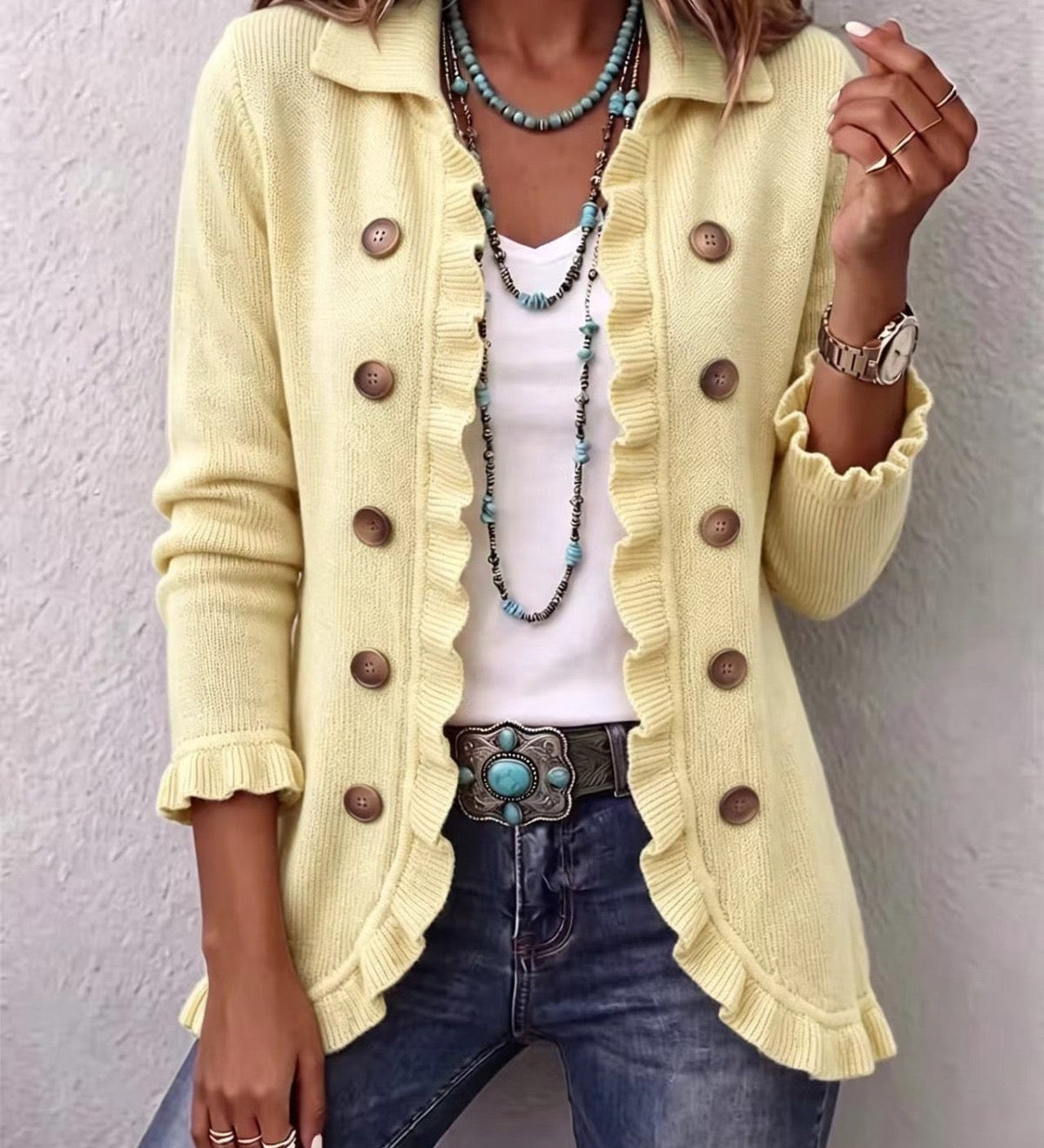 Suzanne | Cardigan em Creme com Rendas