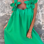 Vestido feminino de cor sólida com padrão floral