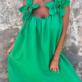 Vestido feminino de cor sólida com padrão floral