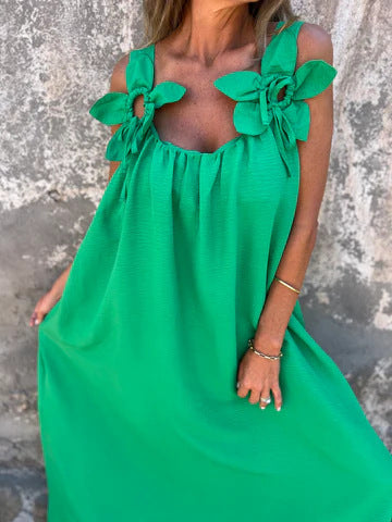 Vestido feminino de cor sólida com padrão floral