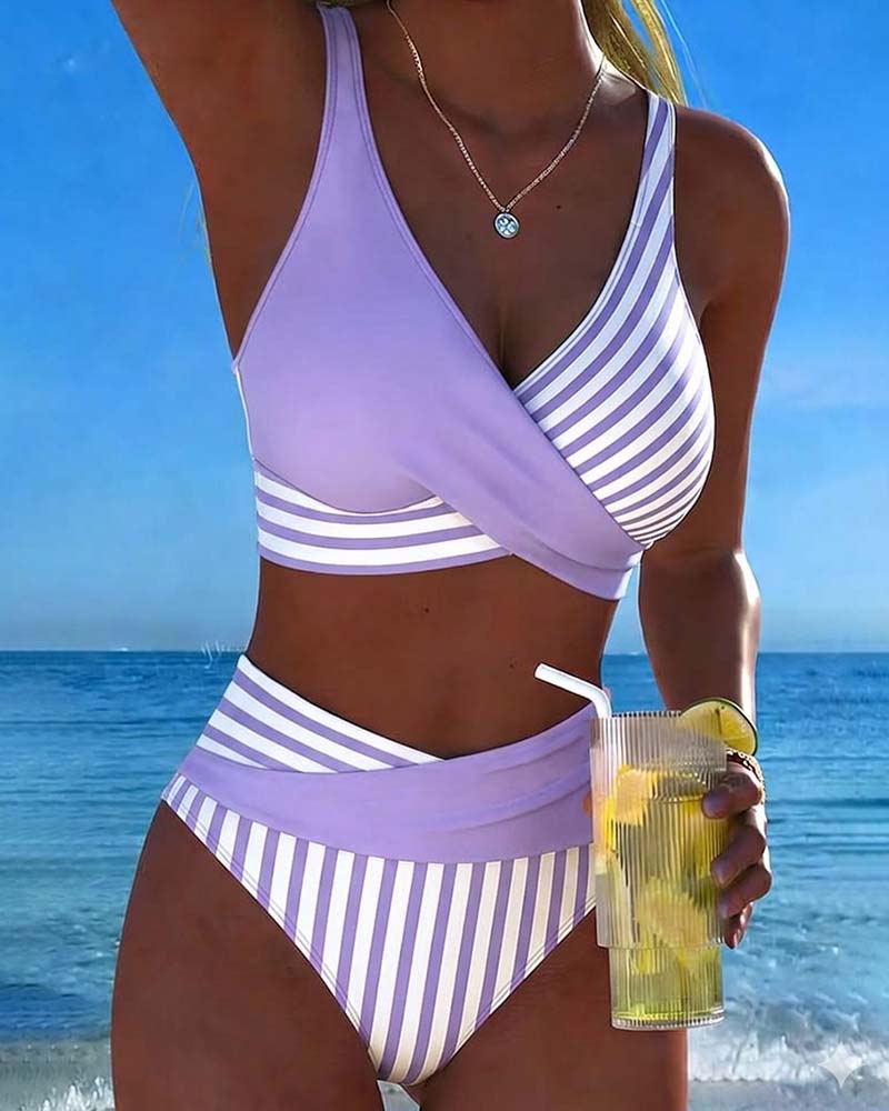 EVA™ | Bikini Cruzado Rayado Impresso