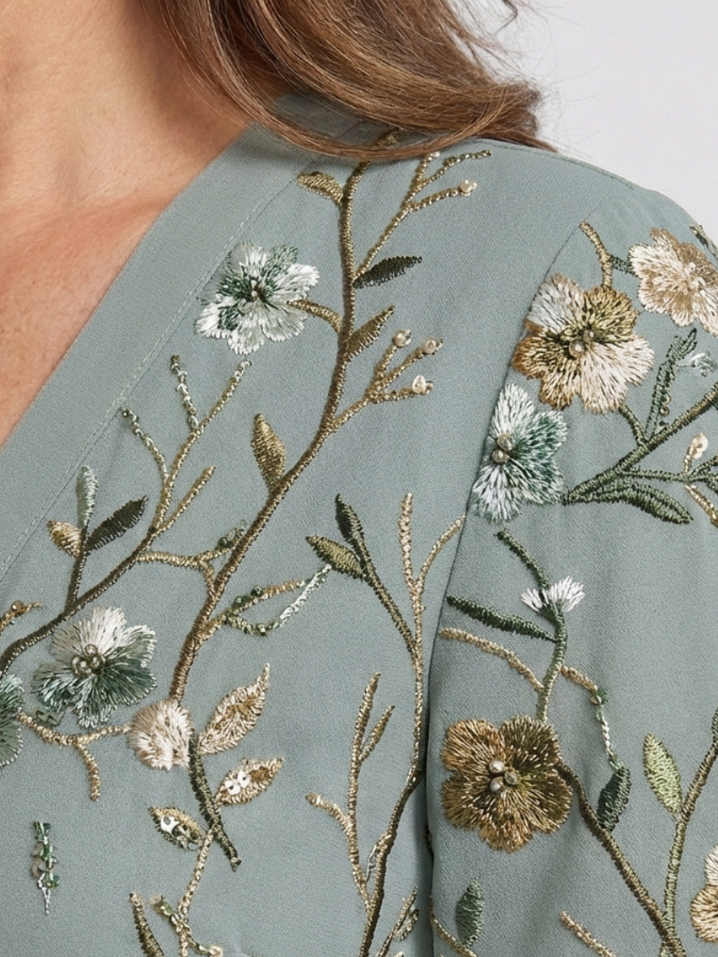 Élodie | Vestido maxi bordado com decote em V