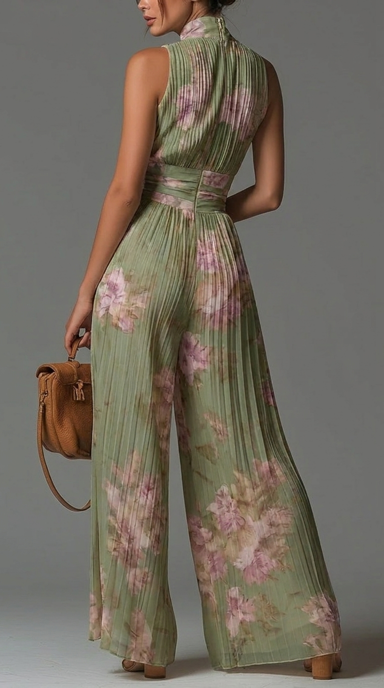 Inés | Macacão plisado de chiffon floral