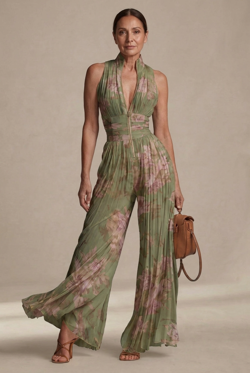 Inés | Macacão plisado de chiffon floral