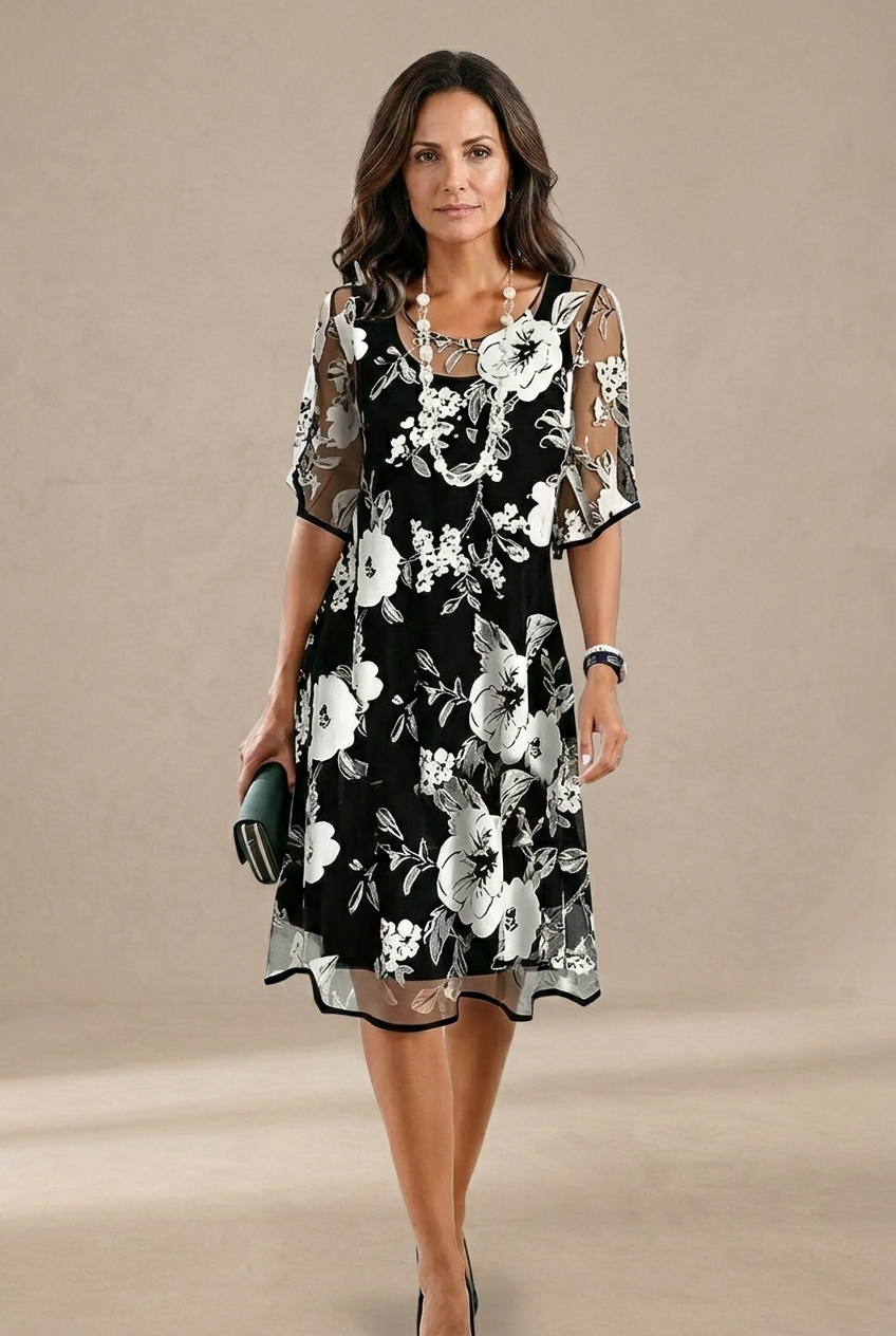Elisa - Vestido de chiffon floral elegante