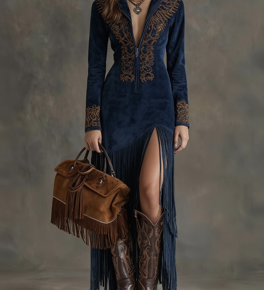 Thérèse | Vestido Longo Bordado com Fecho de Zíper Frontal