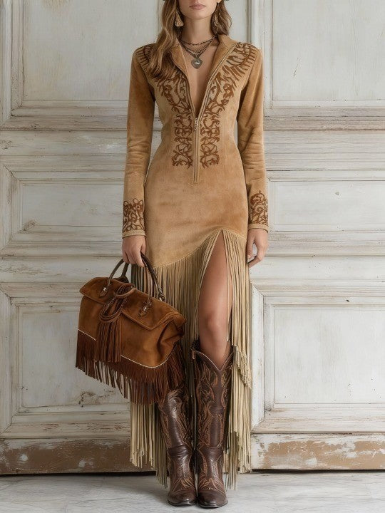 Thérèse | Vestido Longo Bordado com Fecho de Zíper Frontal
