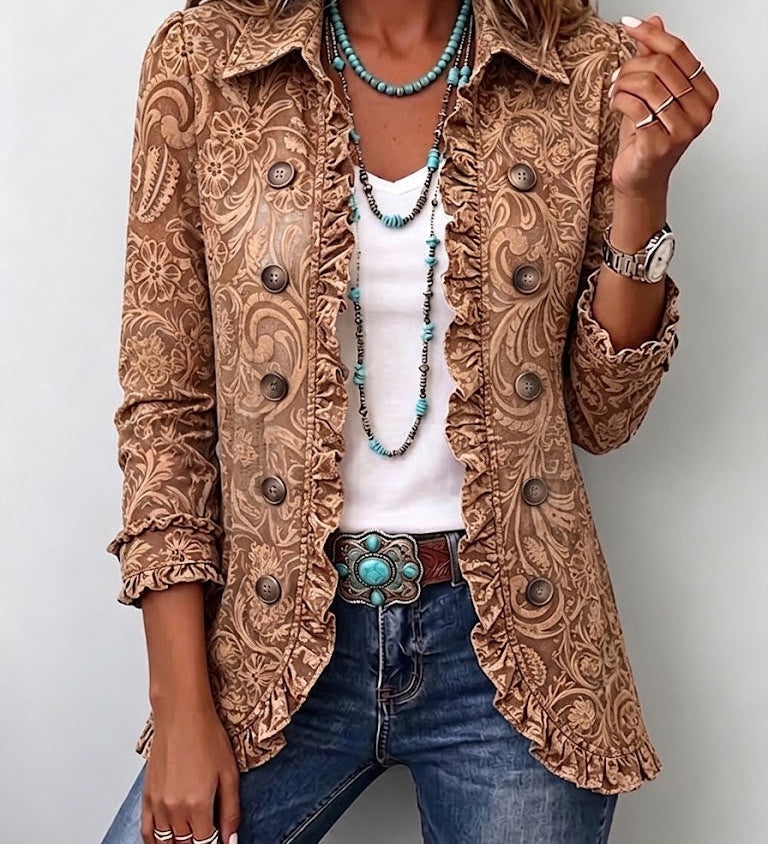 Katell | Colete Vintage com Padrão Floral e Rendas