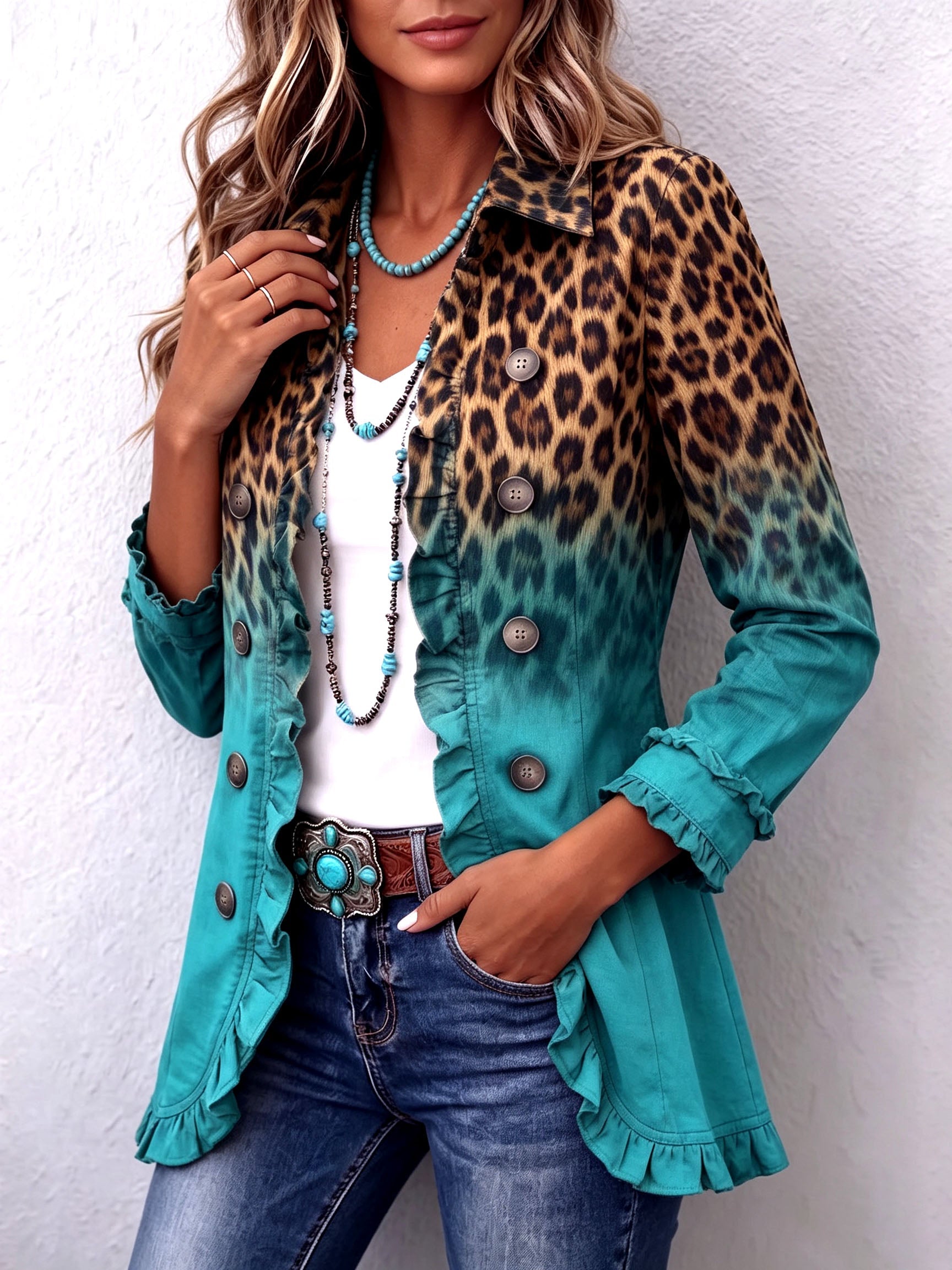 Chantal | Blazer com Degradê e Padrão de Leopardo com Rendas