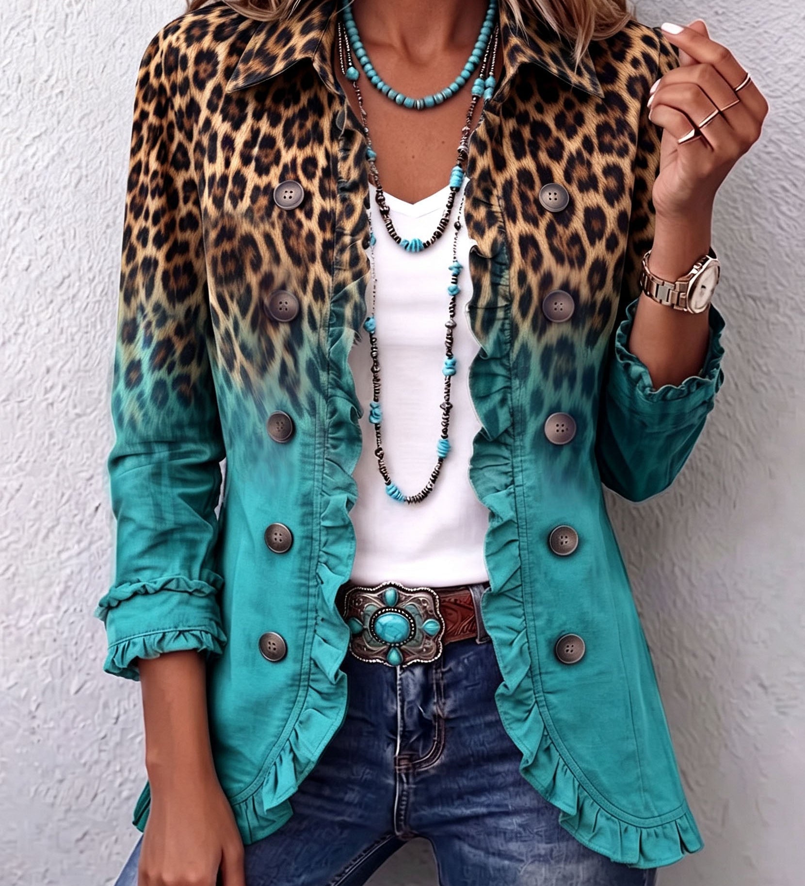 Chantal | Blazer com Degradê e Padrão de Leopardo com Rendas