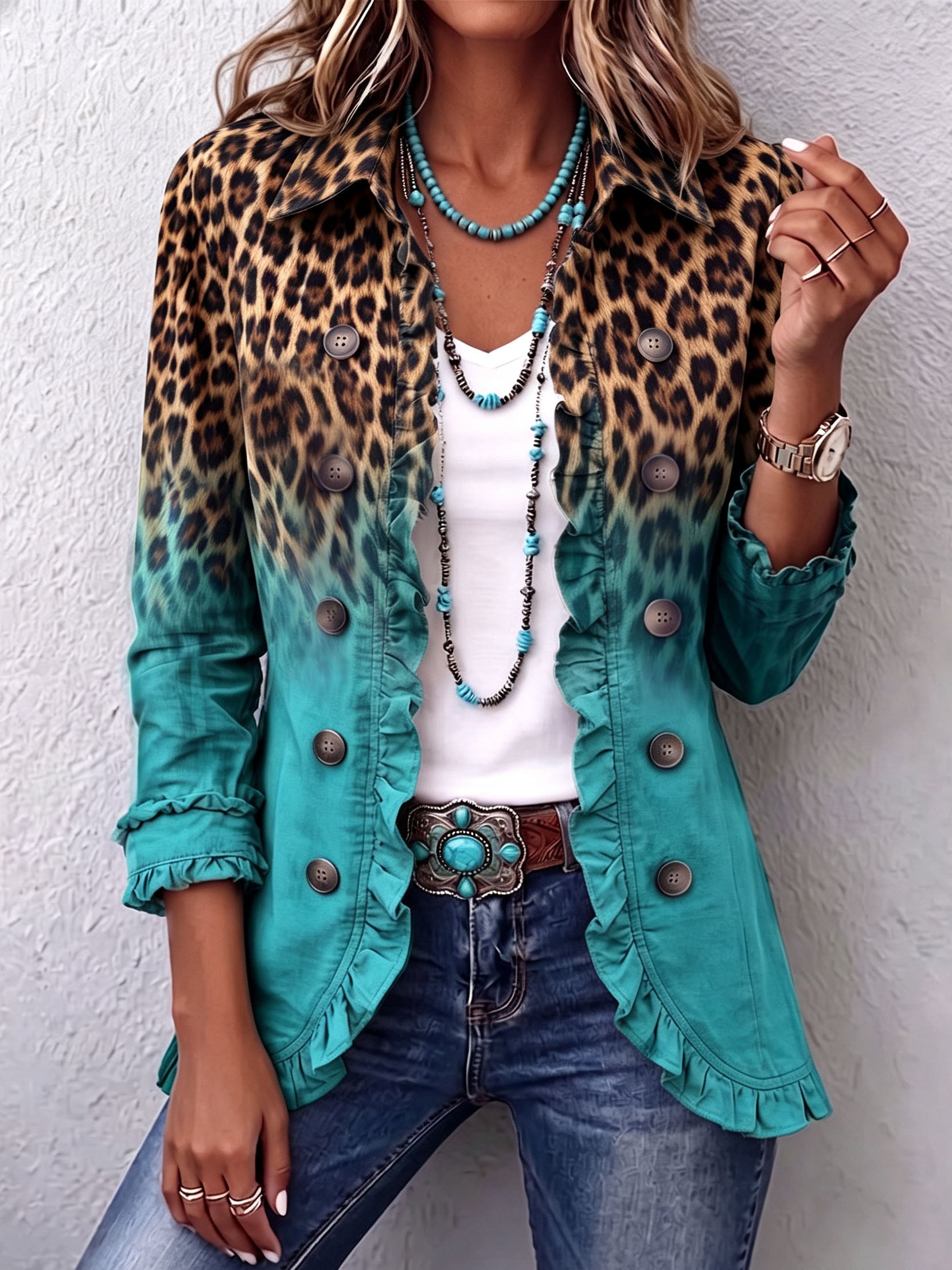 Chantal | Blazer com Degradê e Padrão de Leopardo com Rendas