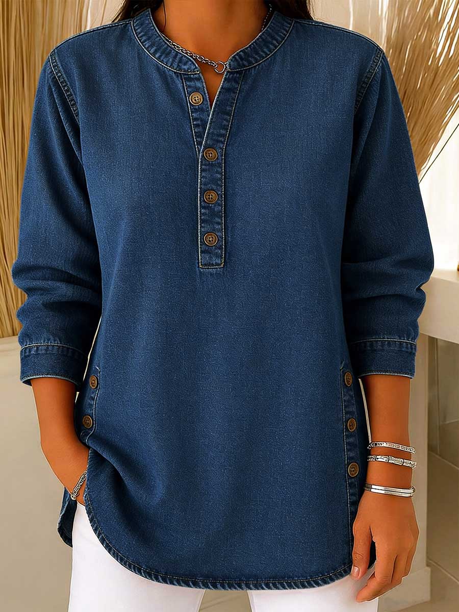 Amira™ | Camisa de ganga com decote em V