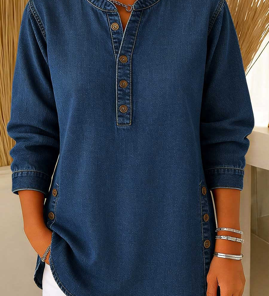 Amira™ | Camisa de ganga com decote em V