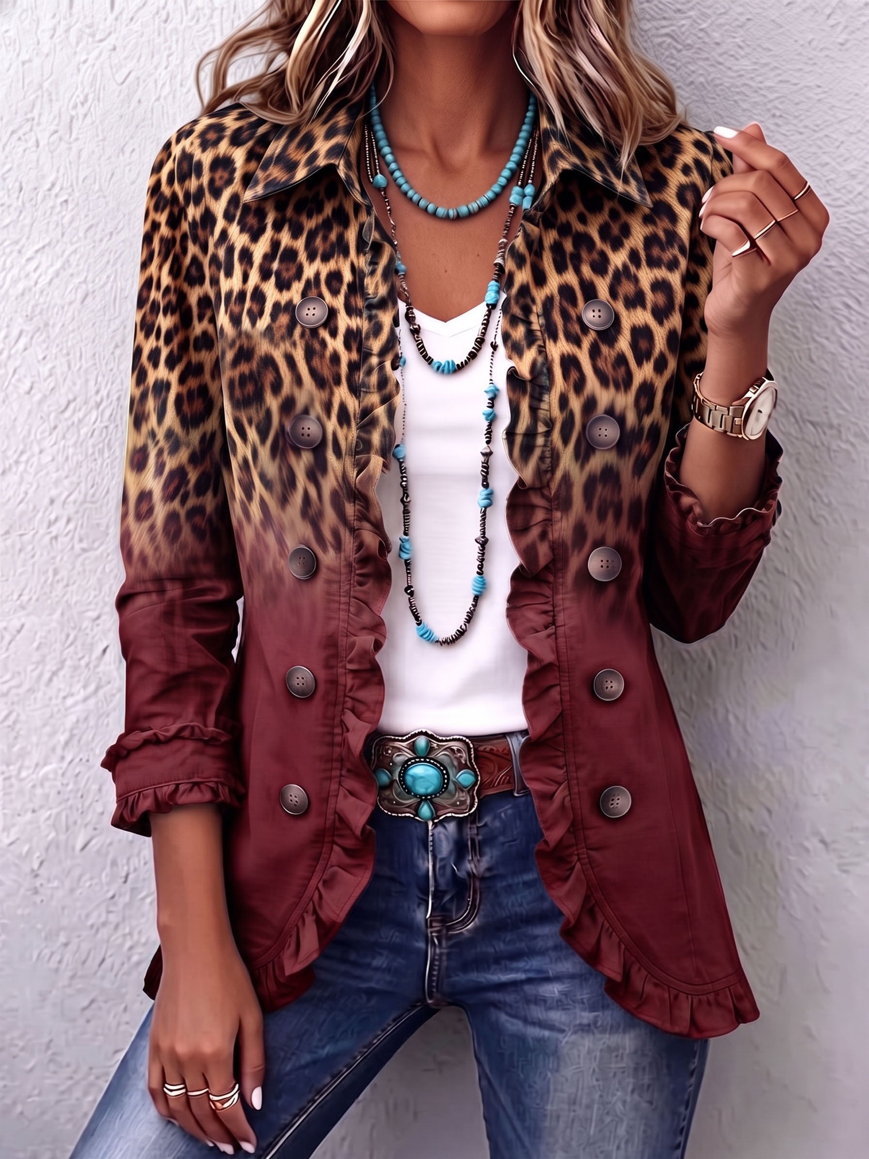 Chantal | Blazer com Degradê e Padrão de Leopardo com Rendas