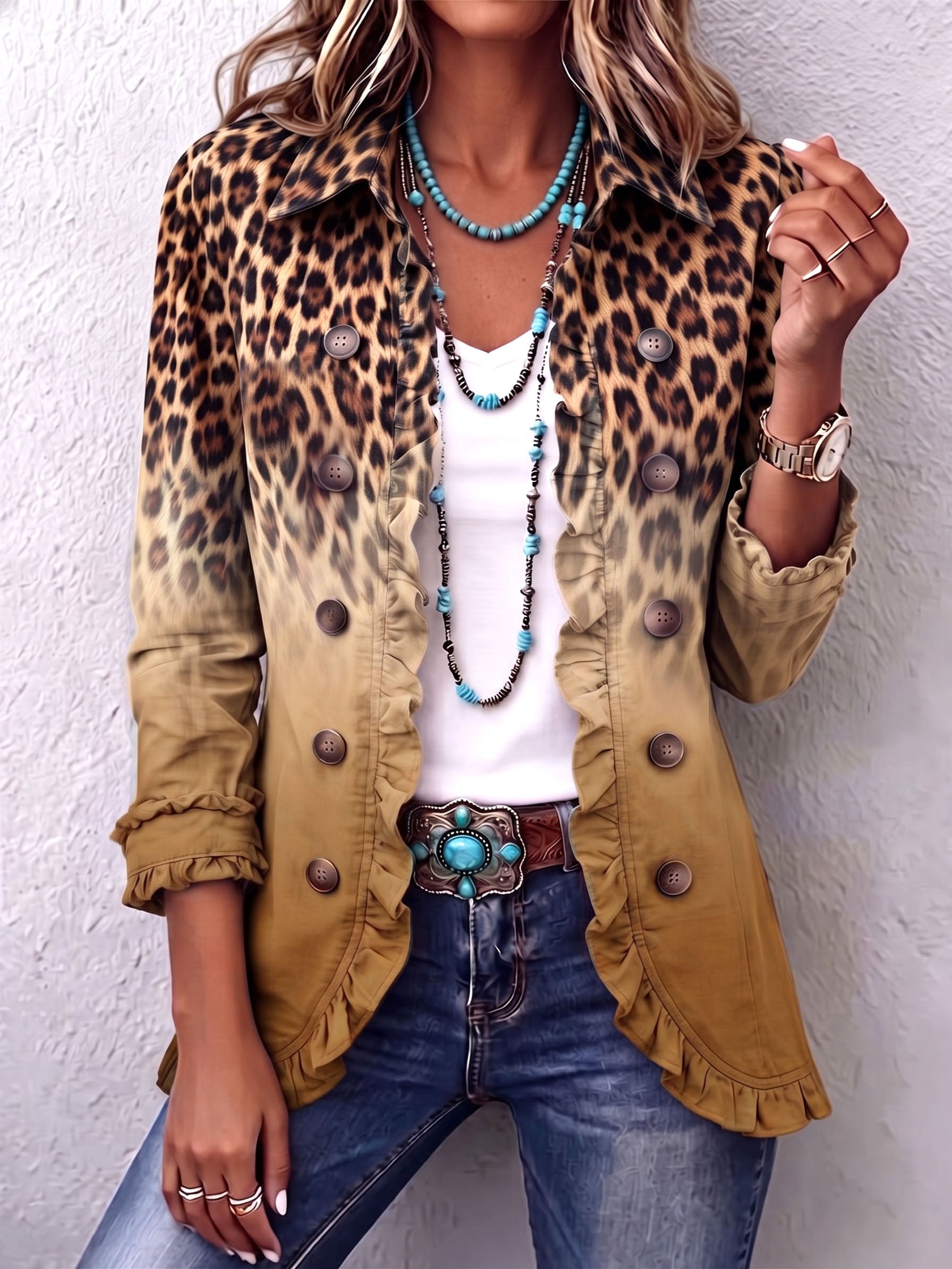 Chantal | Blazer com Degradê e Padrão de Leopardo com Rendas