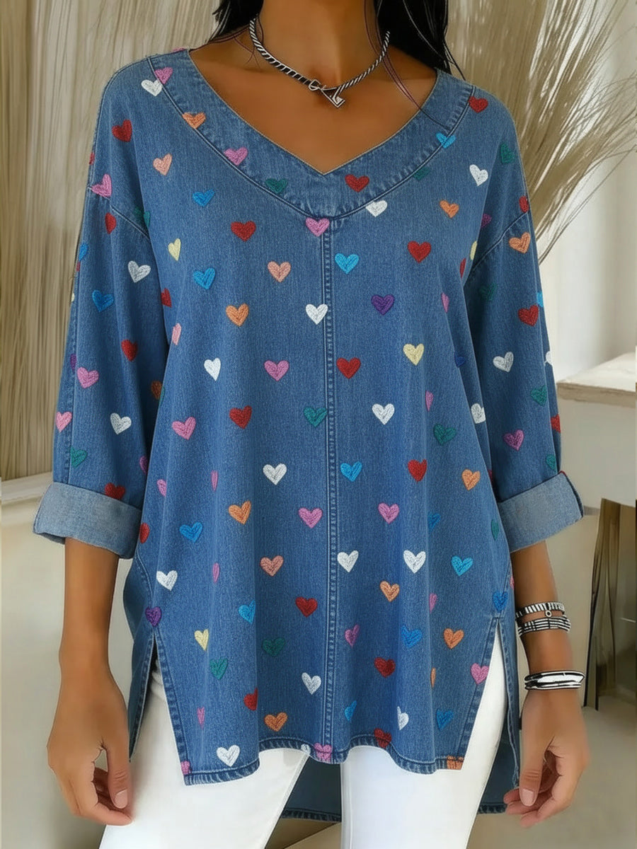 Soraya™ | Top em denim decote em V