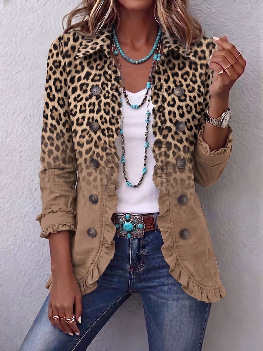 Adrienne | Casaco com Gradiente de Leopardo e Volantes