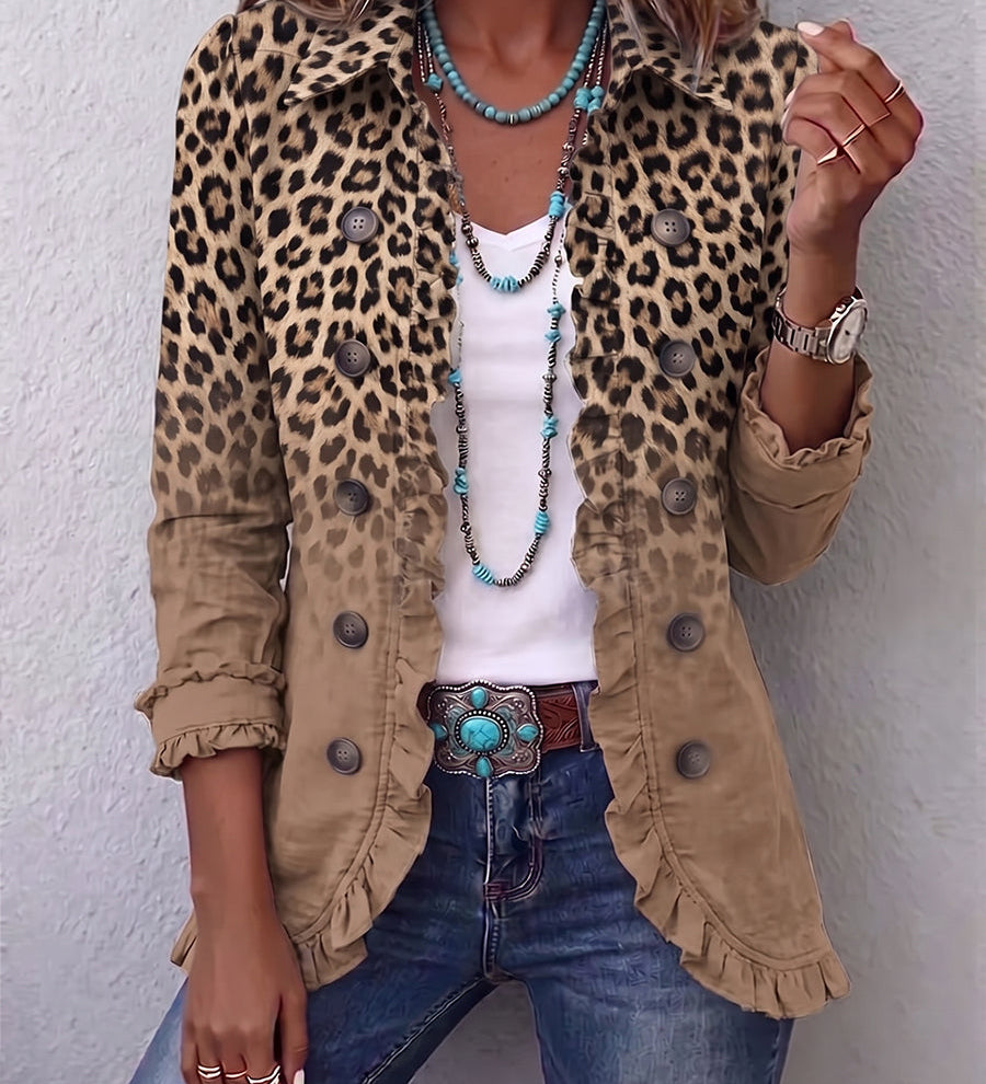 Adrienne | Casaco com Gradiente de Leopardo e Volantes