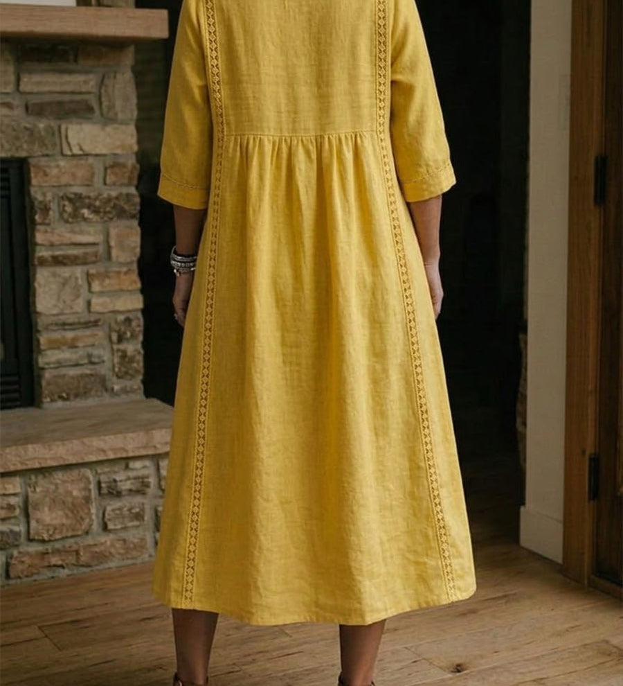 Aurélia | Vestido Amplo de Linho e Algodão com Renda