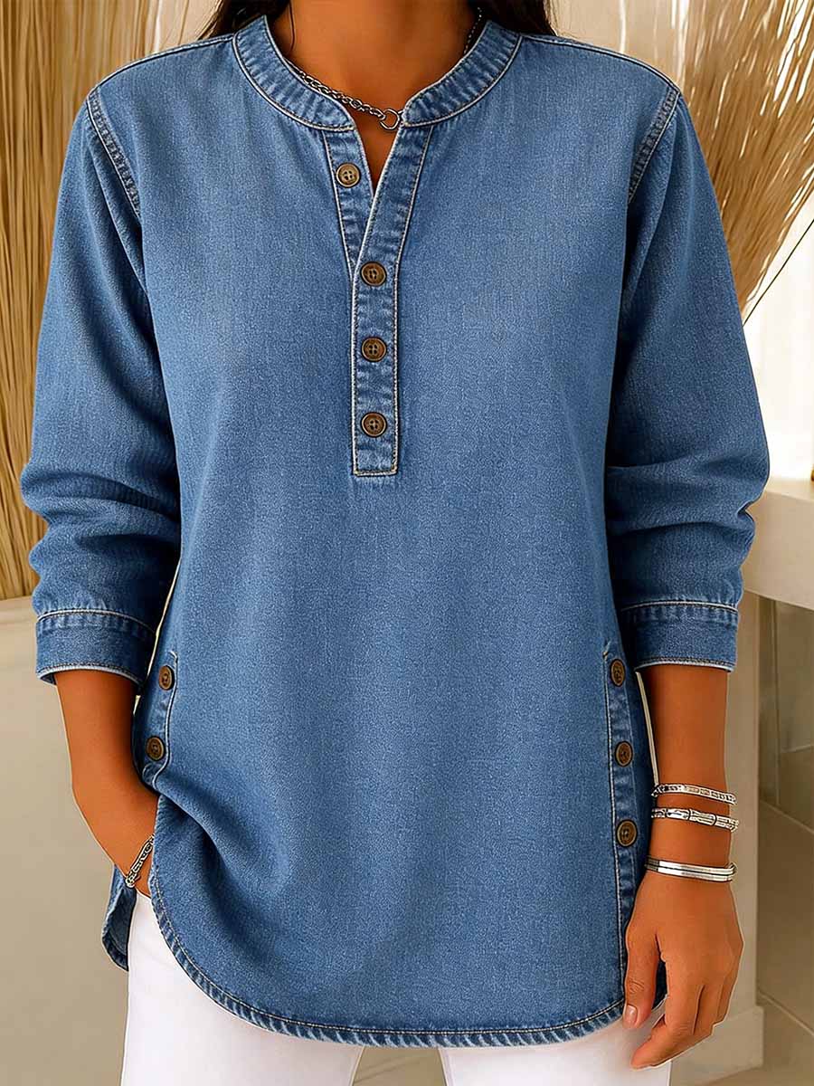 Amira™ | Camisa de ganga com decote em V