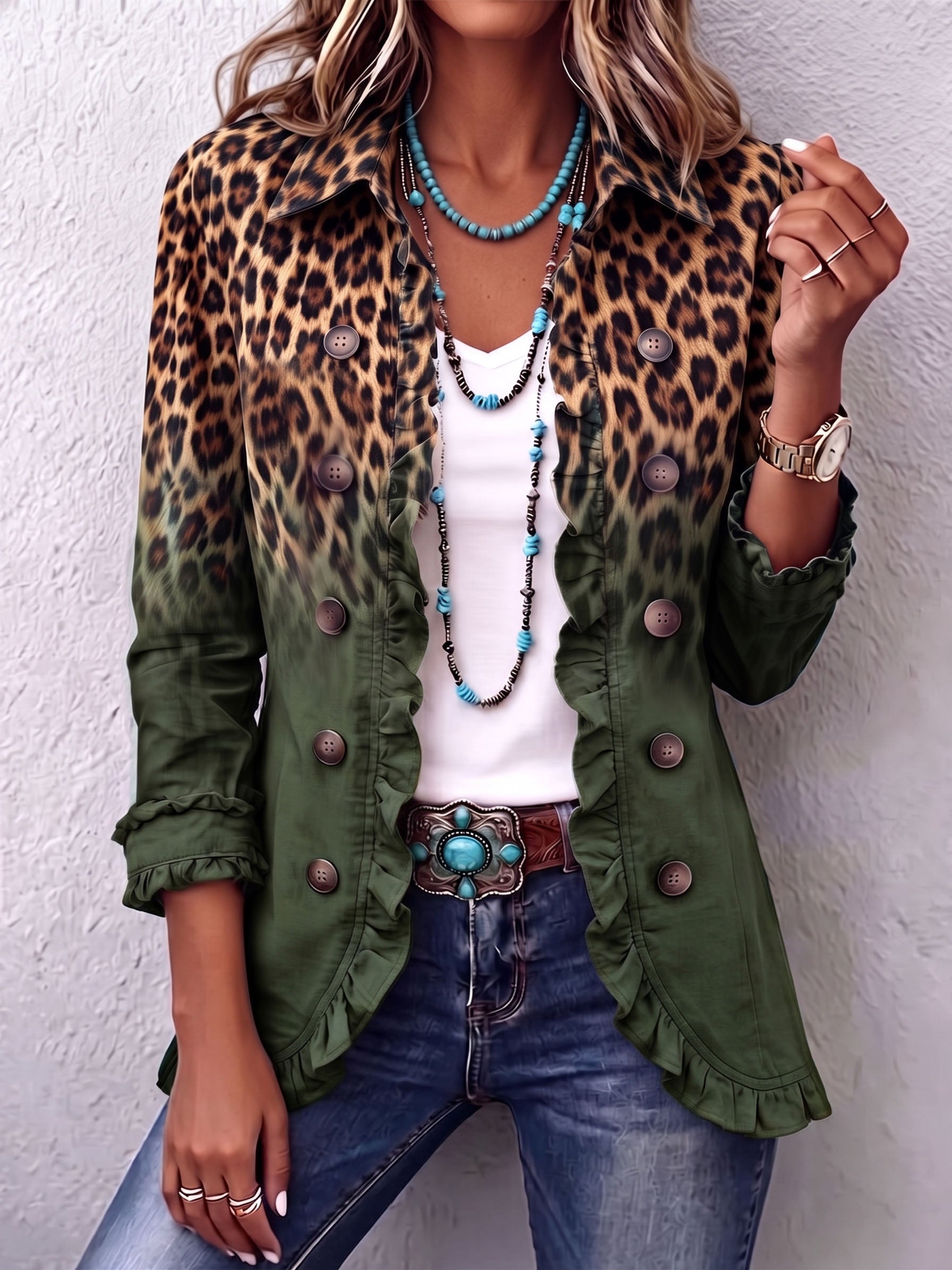 Chantal | Blazer com Degradê e Padrão de Leopardo com Rendas