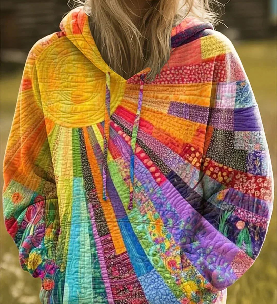 Aurora | Felpa Patchwork Multicolorida com Capuz