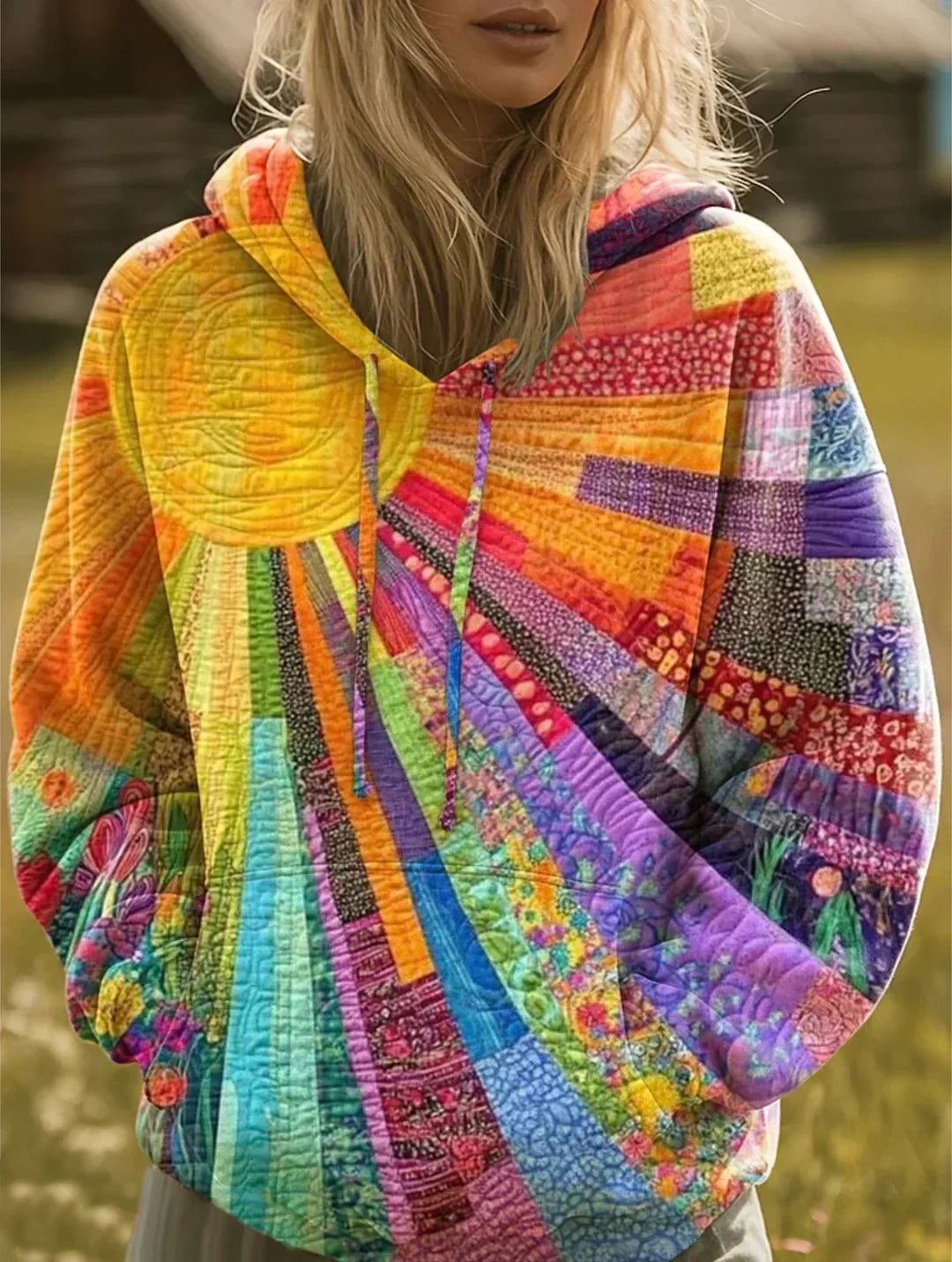 Aurora | Felpa Patchwork Multicolorida com Capuz