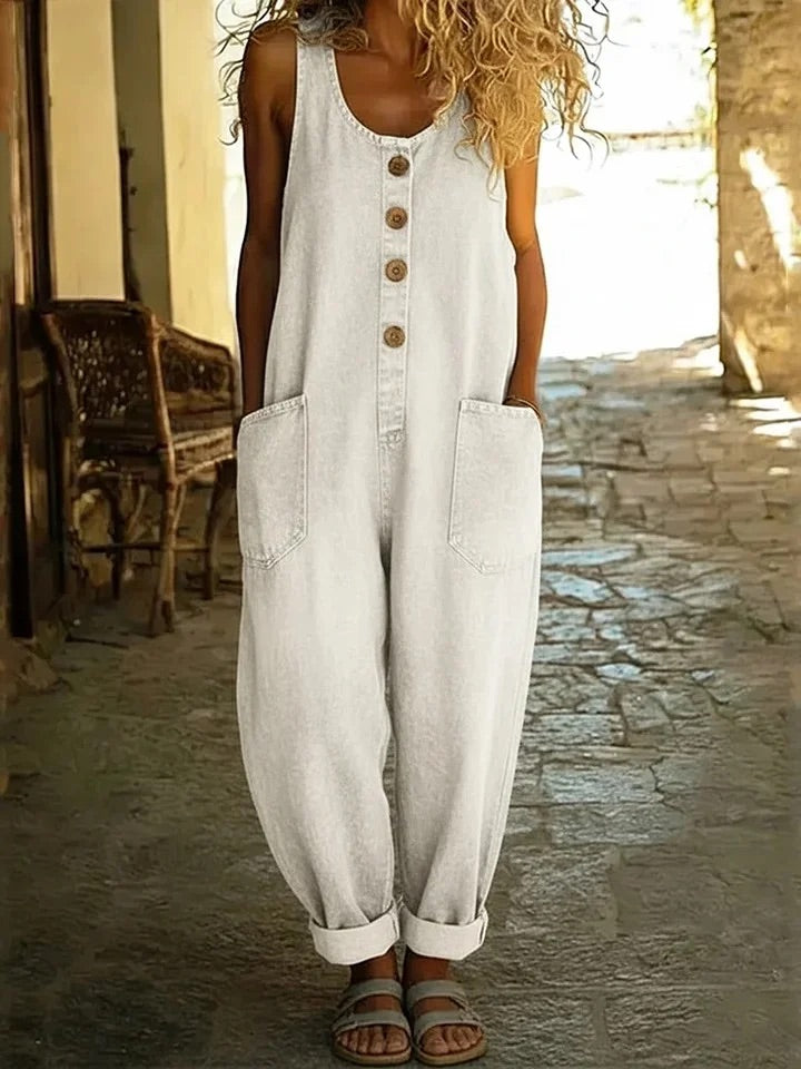 Lenna – Macacão em denim de algodão vintage