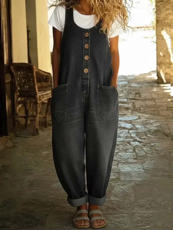 Lenna – Macacão em denim de algodão vintage