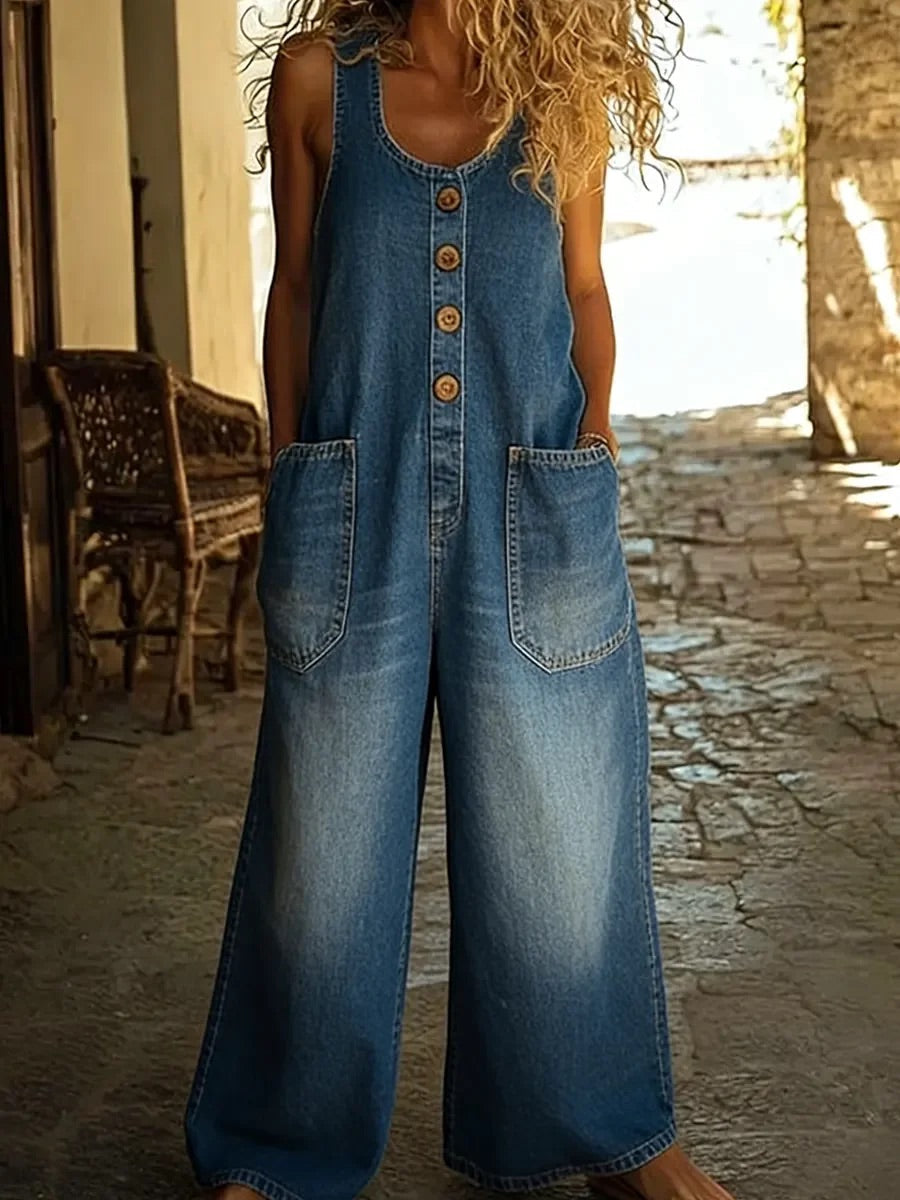 Lenna – Macacão em denim de algodão vintage