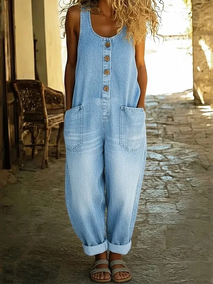 Lenna – Macacão em denim de algodão vintage