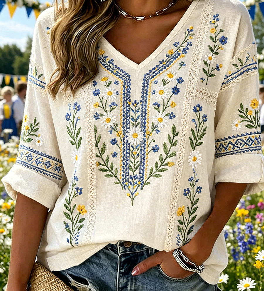 Été Brodé™ | Top bordado flores de verão