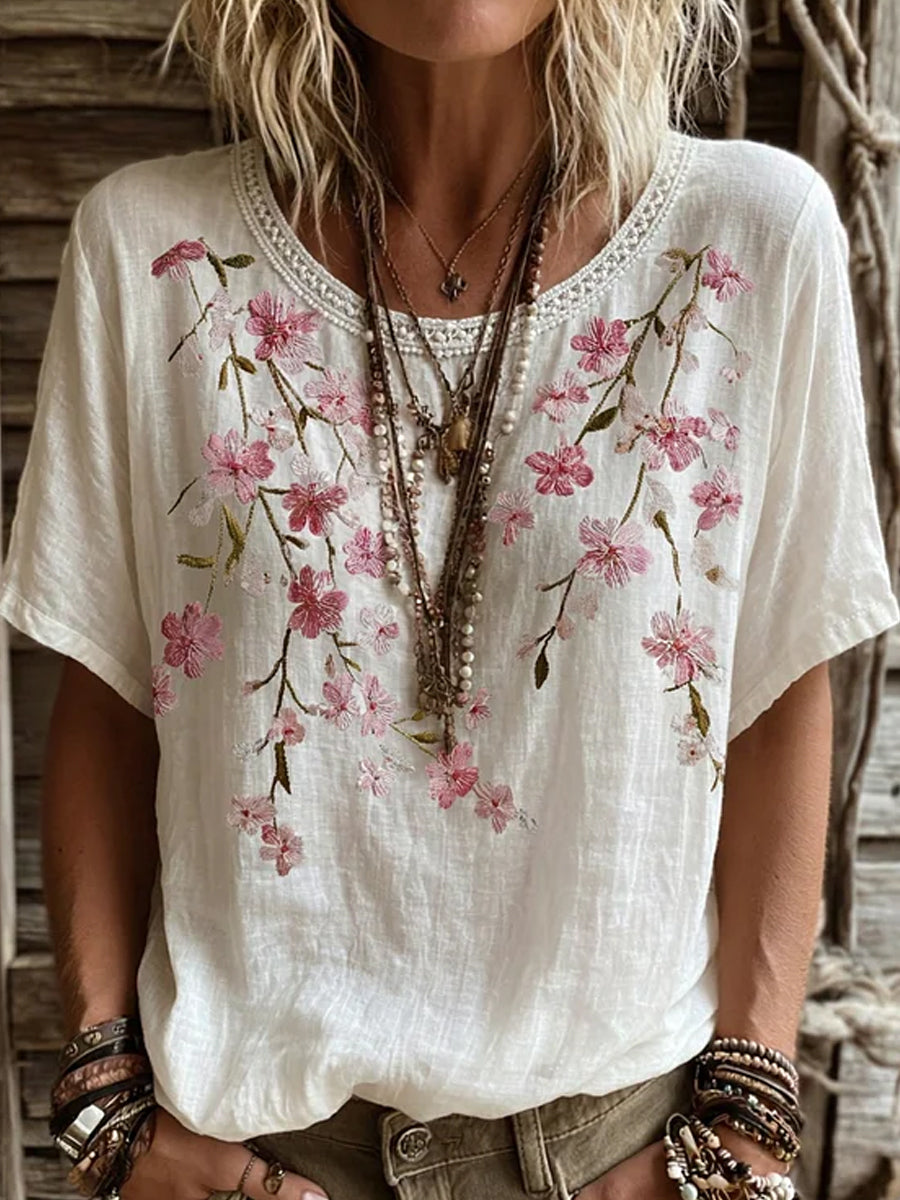Floréal™ | Top de algodão-linho com estampado vintage