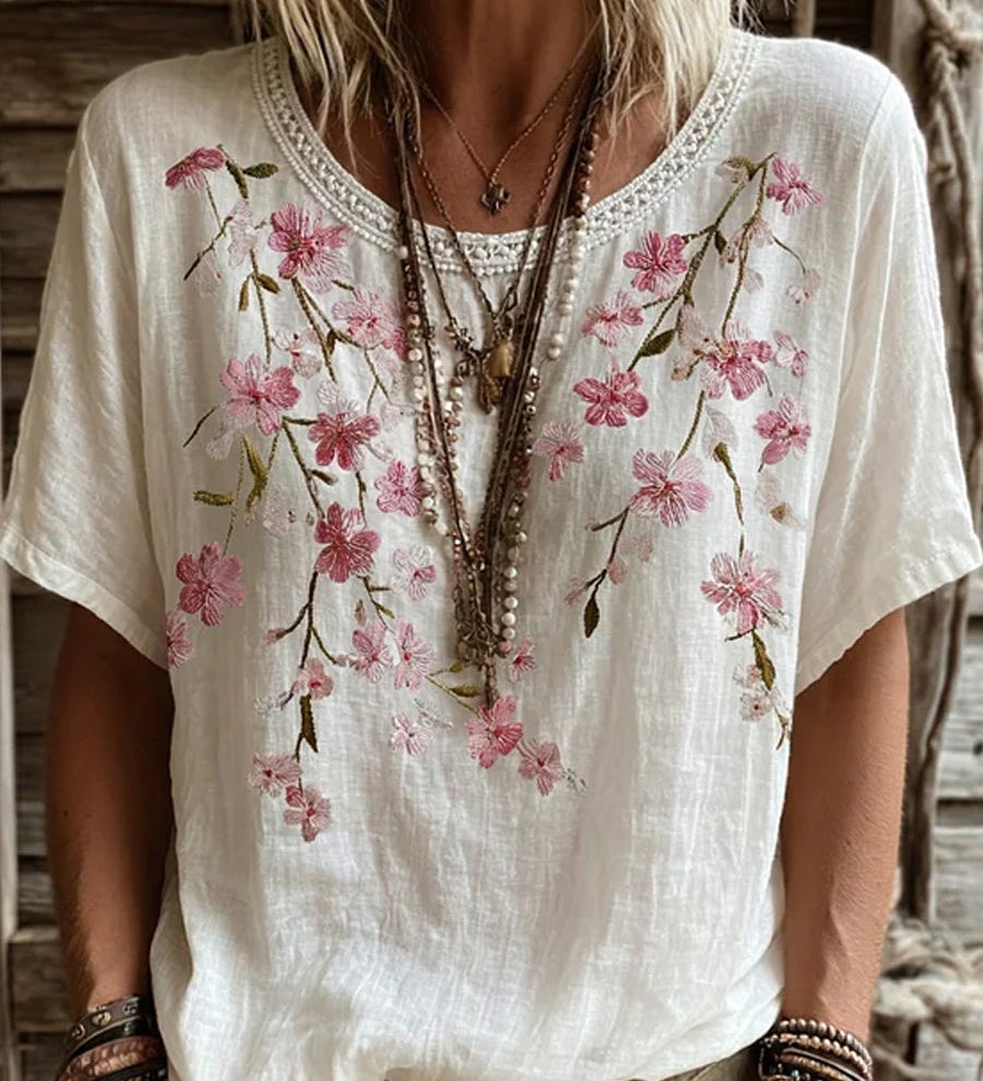 Floréal™ | Top de algodão-linho com estampado vintage